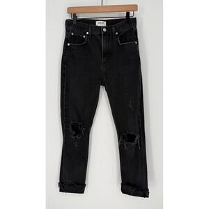 AGOLDE CHERIE HIGH RISE STRAIGHT LEG JEANS DISTRESSED WASHED BLACK COTTON FABRIC